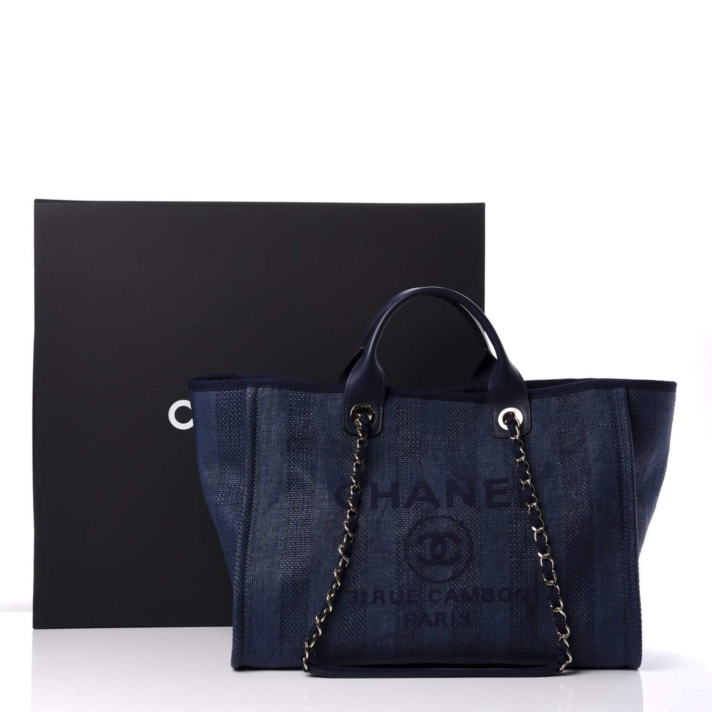 Mixed Fibers Striped Medium Deauville Tote Navy Blue