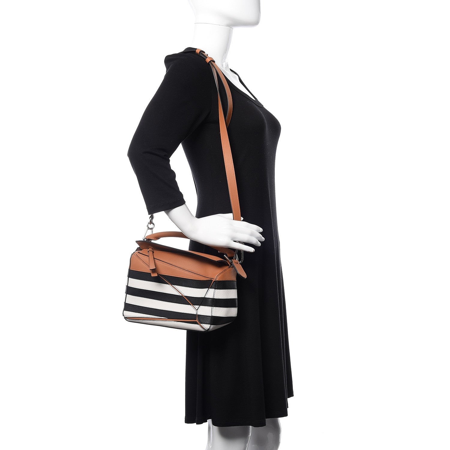 Loewe Calfskin Marine Stripe Small Puzzle Bag Tan 2 of 9
