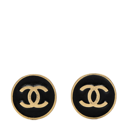 Chanel Enamel CC Clip On Earrings Black Gold 1 of 4