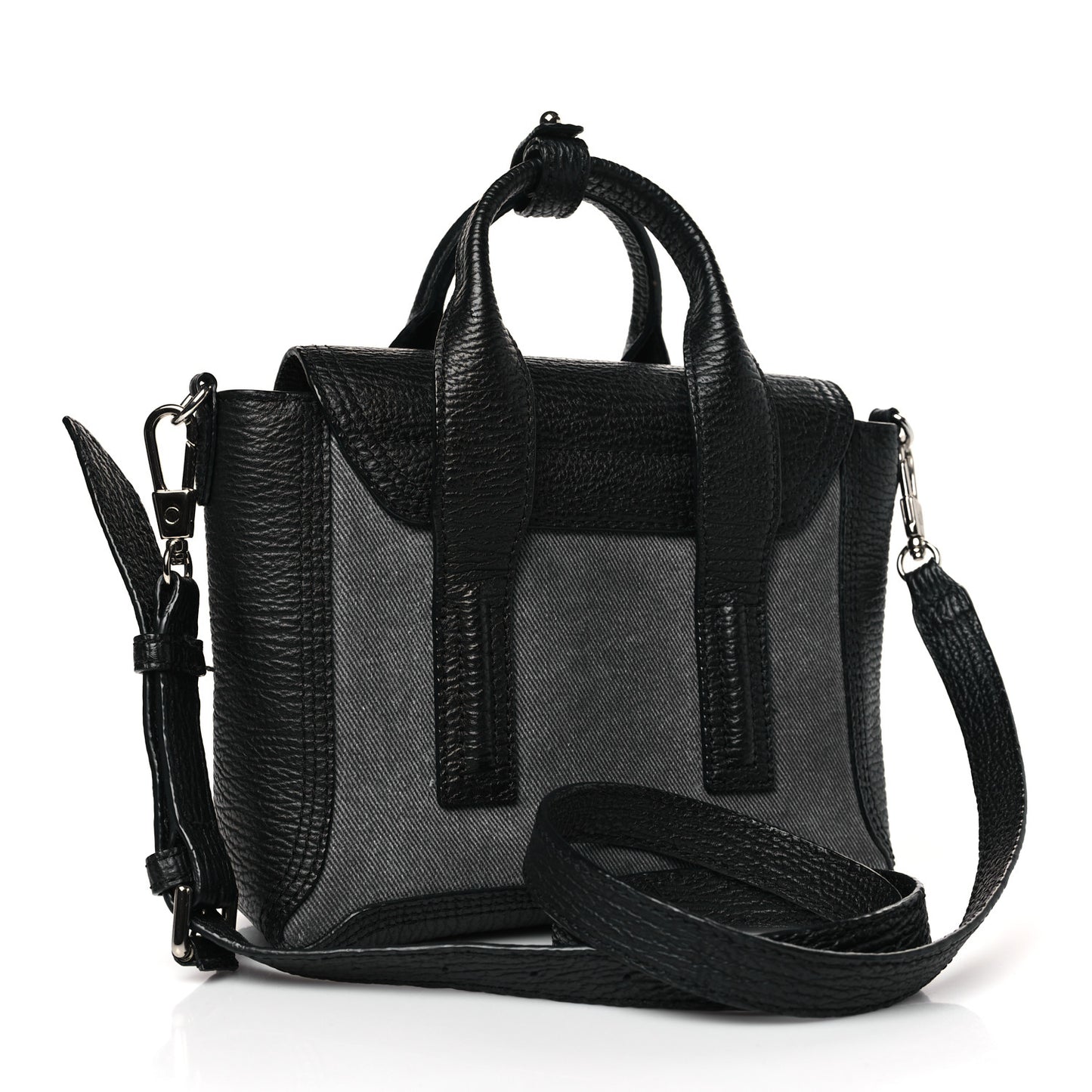 Textured Calfskin Denim Mini Pashli Satchel Black