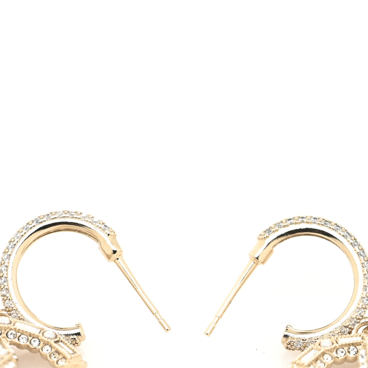 Chanel Crystal Baguette Pearl CC Drop Hoop Earrings Gold Pearly White 3 of 4