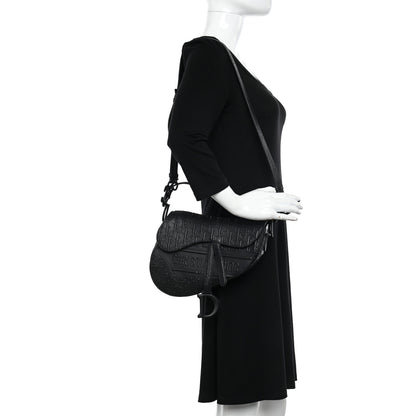 Christian Dior Calfskin Embossed Oblique Saddle Bag With Strap Black 2 of 10