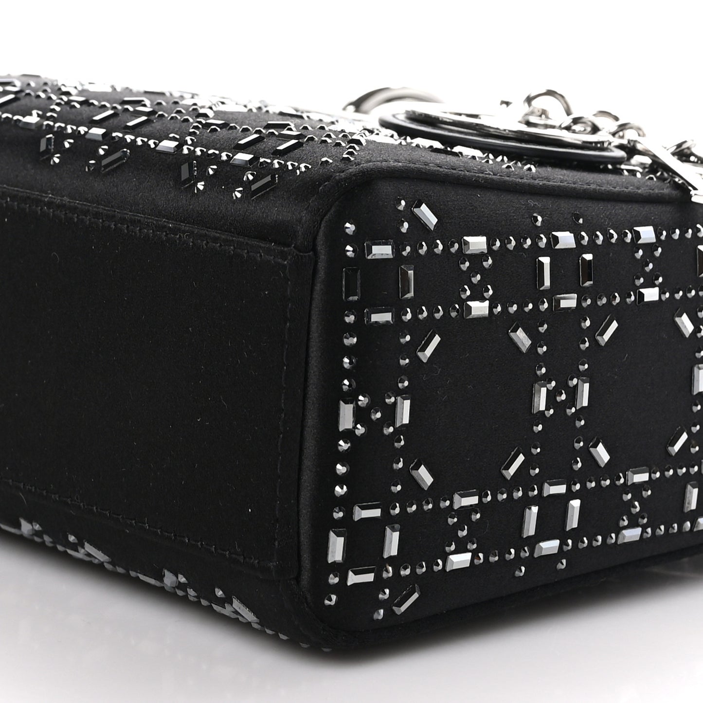 Satin Crystal Cannage Mini Lady Dior Black