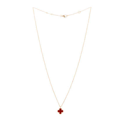 Van Cleef & Arpels 18K Rose Gold Carnelian Sweet Alhambra Pendant Necklace 2 of 5