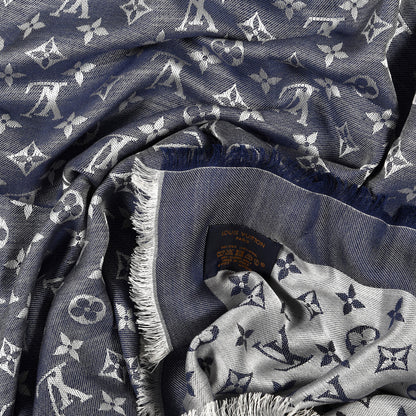 Louis Vuitton Silk Wool Monogram Denim Shawl Blue 4 of 4