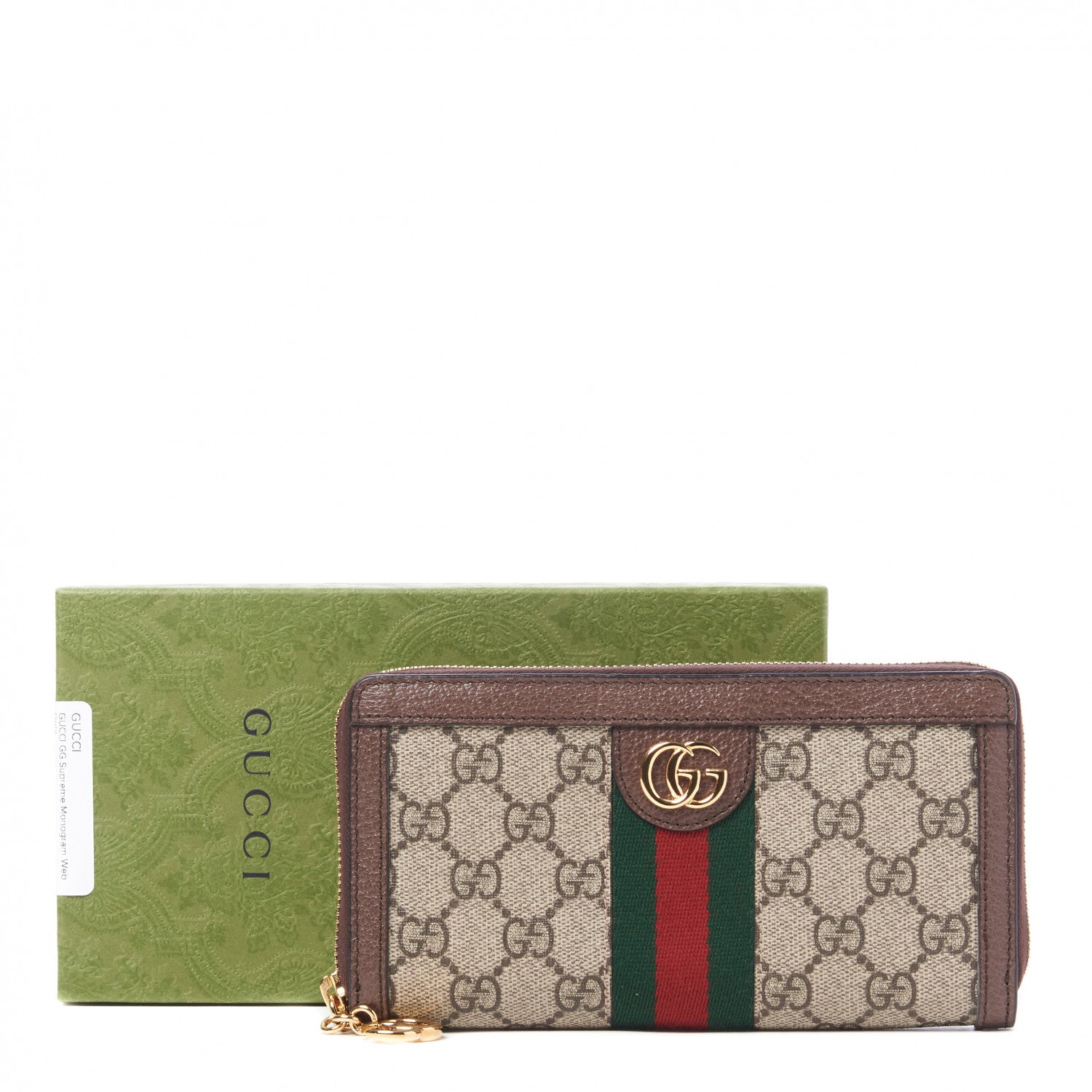 Gucci GG Supreme Monogram Web Ophidia Zip Around Wallet Brown 9 of 9