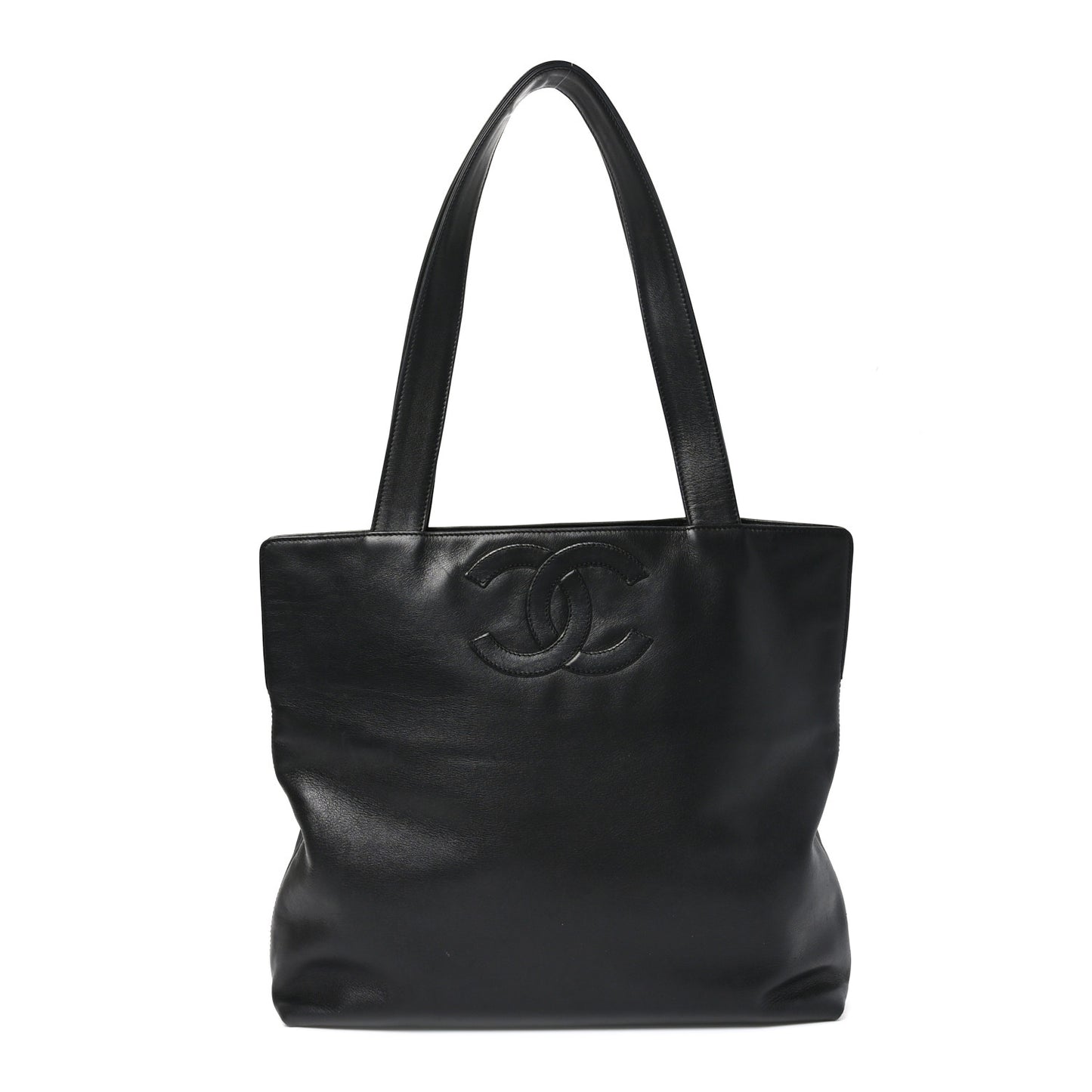 Calfskin Embossed CC Shoulder Bag Black