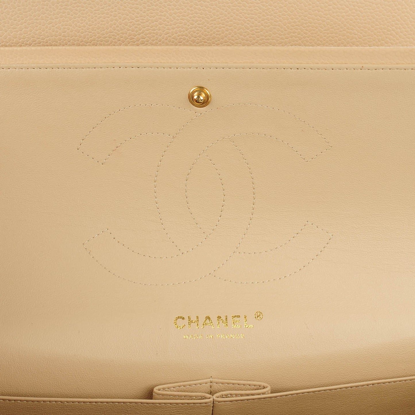 Caviar Quilted Jumbo Double Flap Beige Clair