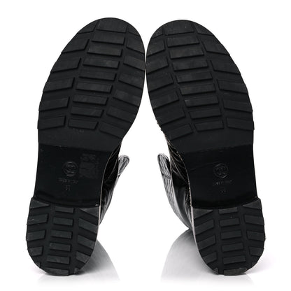Chanel Crackled Calfskin Velvet Pearl Combat Ankle Boots 38 Black 5 of 9