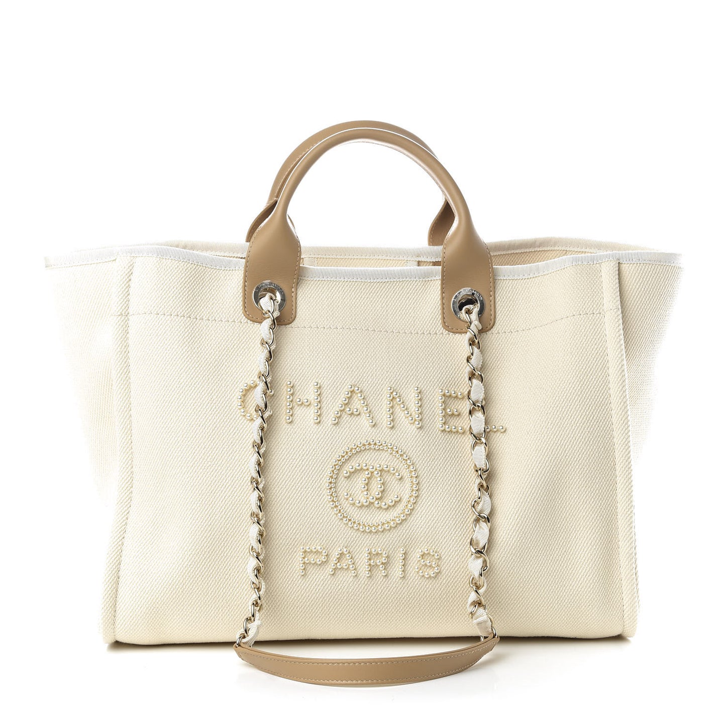 Canvas Pearl Medium Deauville Tote Ecru Beige