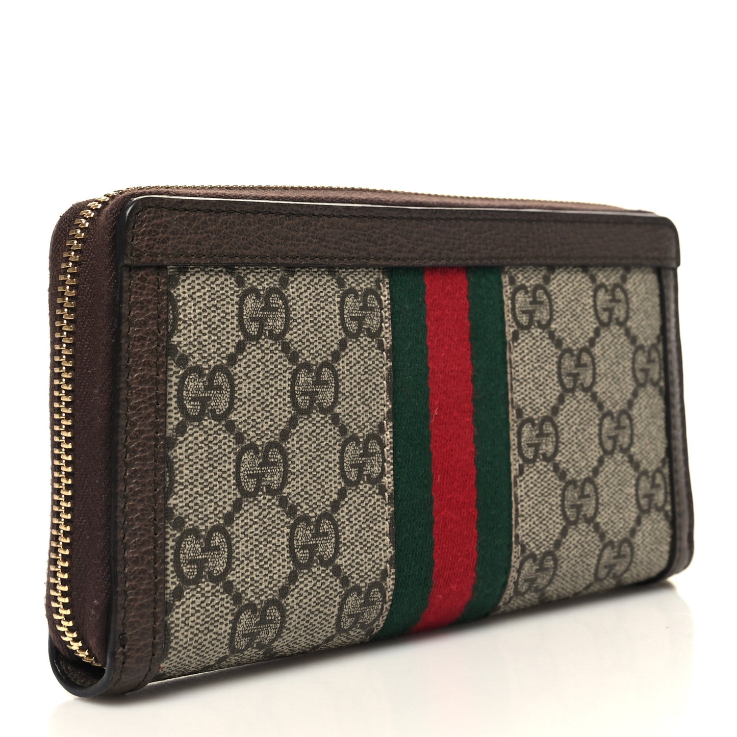 GG Supreme Monogram Web Ophidia Zip Around Wallet Brown