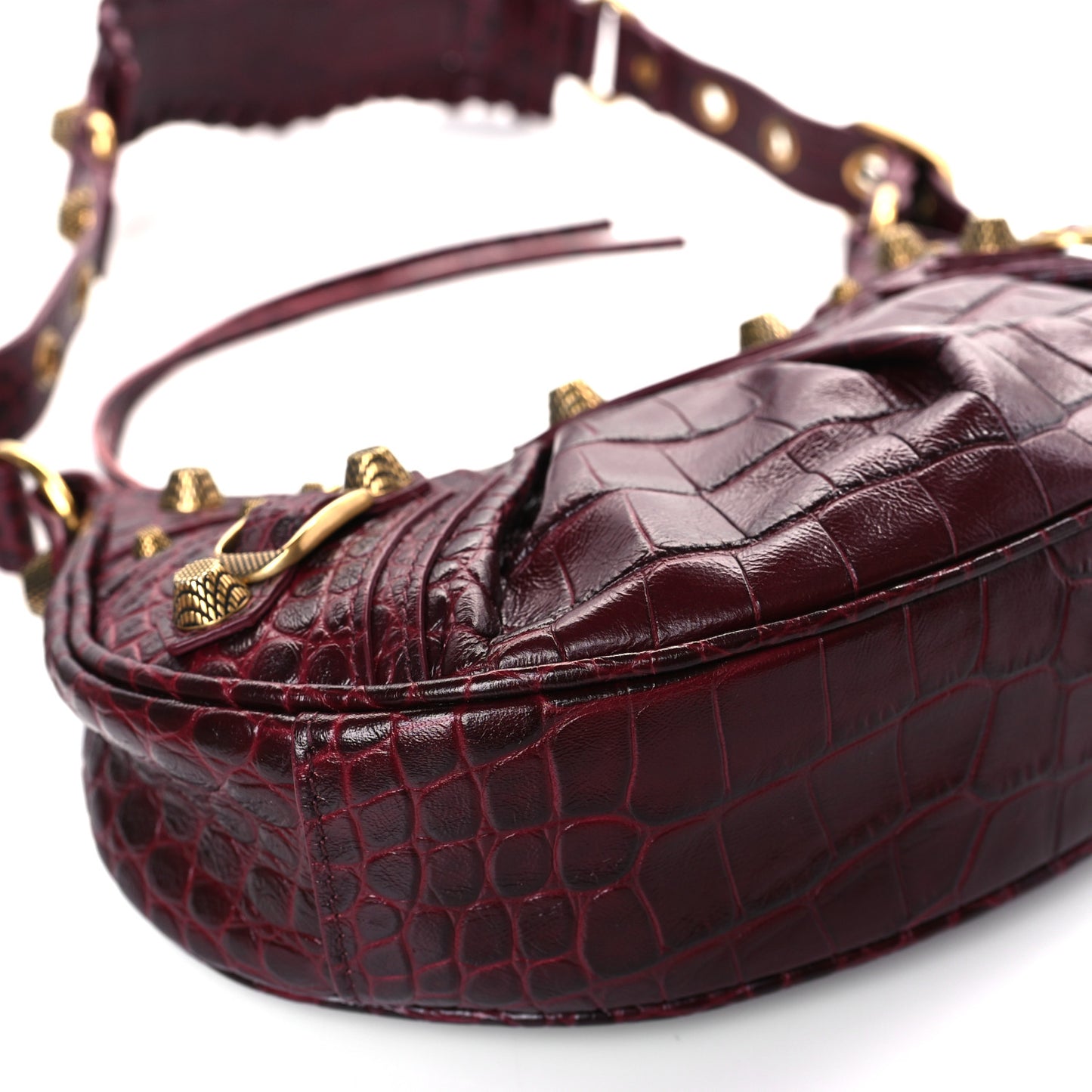 Extra Supple Calfskin Crocodile Embossed Le Cagole Shoulder Bag XS Dark Red