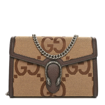 Gucci Monogram Jumbo GG Textured Dollar Calfskin Mini Dionysus Chain Wallet Camel Ebony New Acero 1 of 11