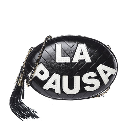 Chanel Lambskin Embroidered Chevron Quilted La Pausa Tassel Clutch Black 1 of 9