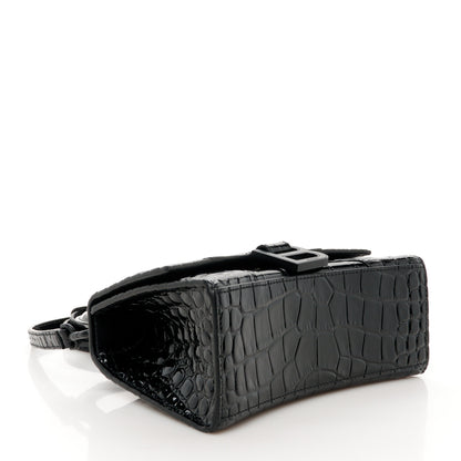 Balenciaga Shiny Calfskin Monochrome Crocodile Embossed Hourglass Top Handle Bag XS Black 4 of 10