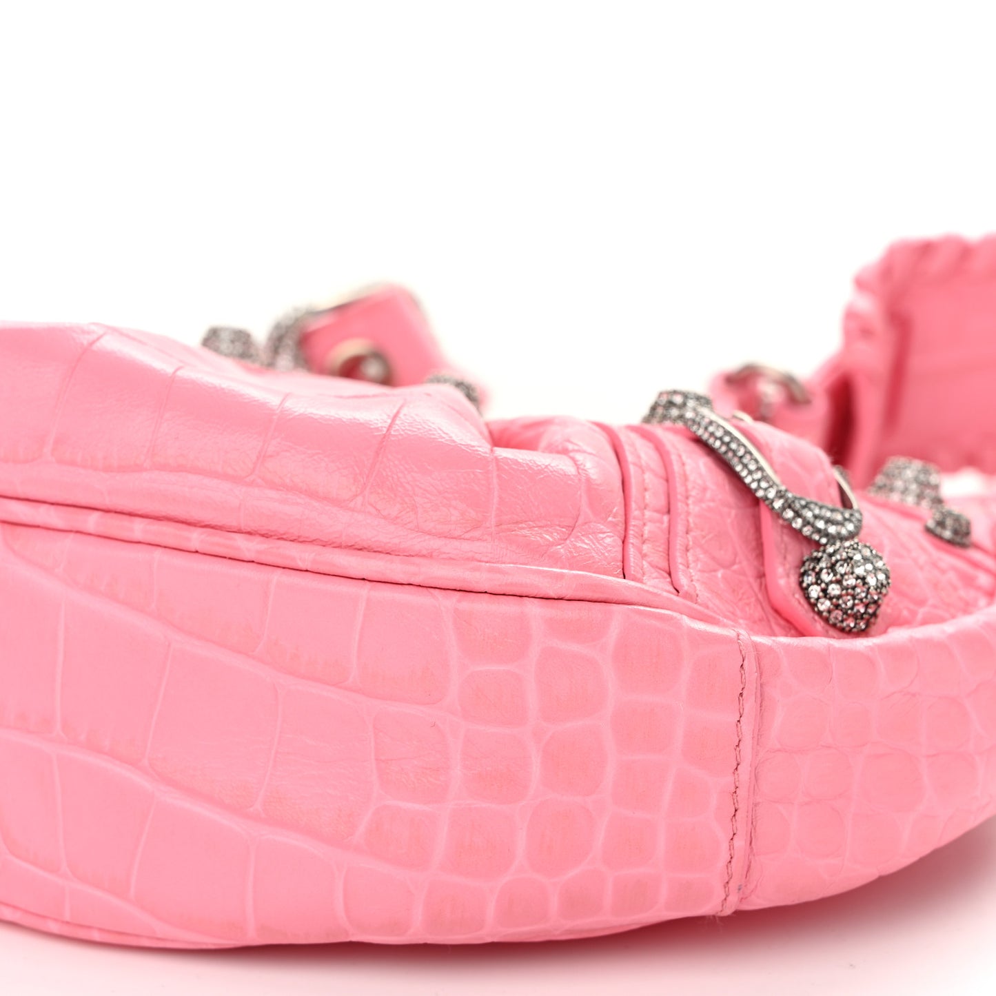 Extra Supple Calfskin Crystal Crocodile Embossed Le Cagole Shoulder Bag XS Sweet Pink