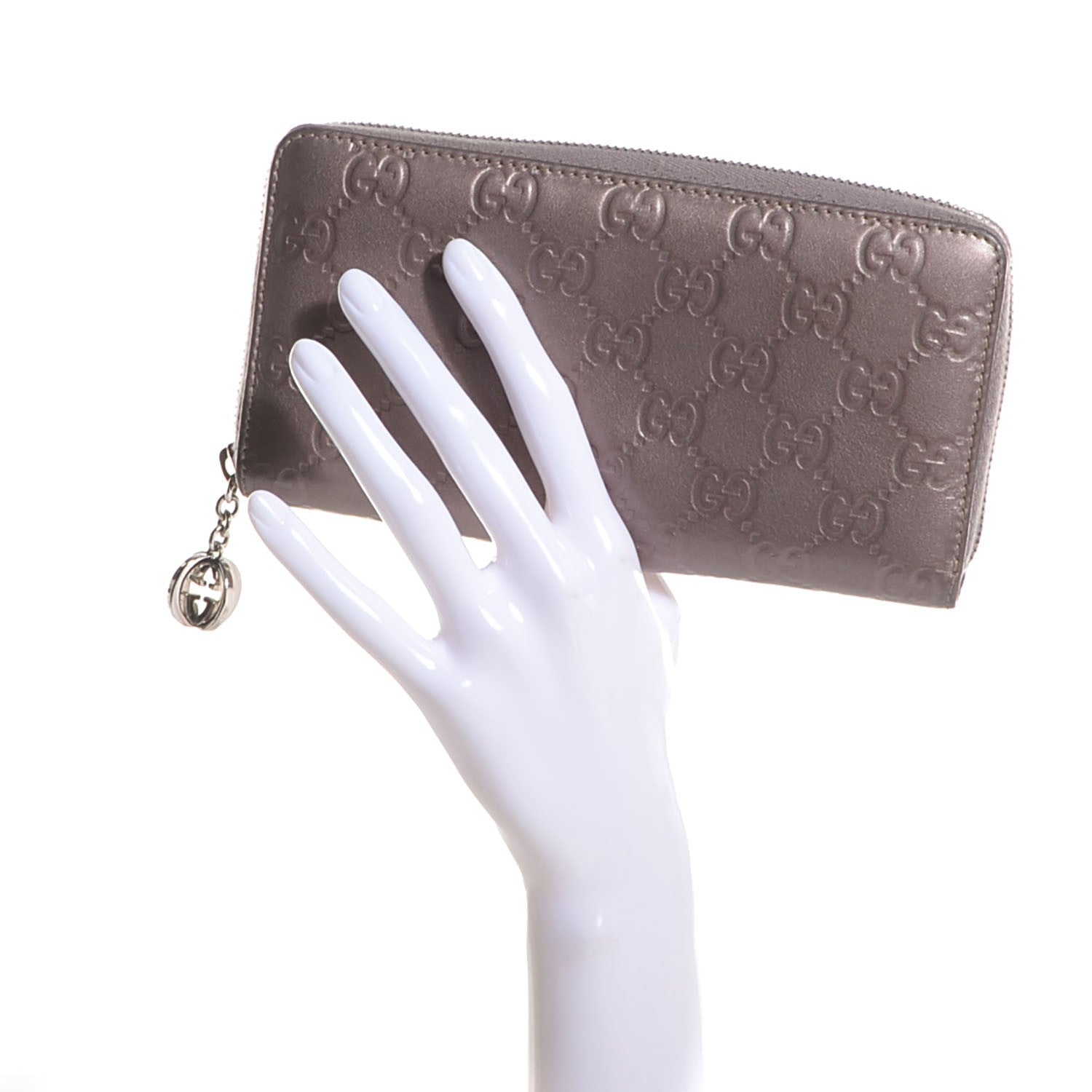 Gucci Metallic Guccissima Large Twins Zip Around Wallet Mauve 2 of 7