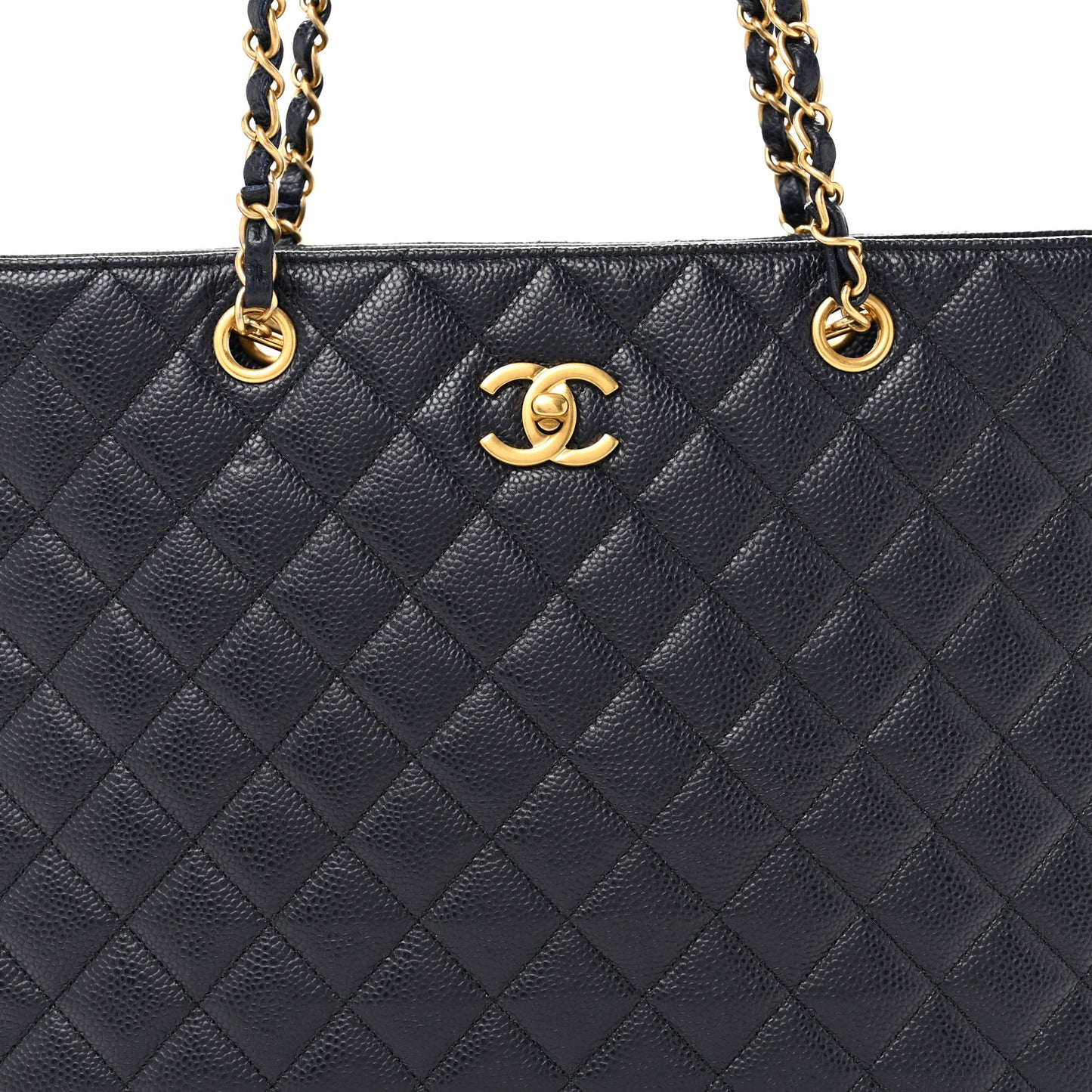 Caviar Quilted Large CC Shopping Tote Navy