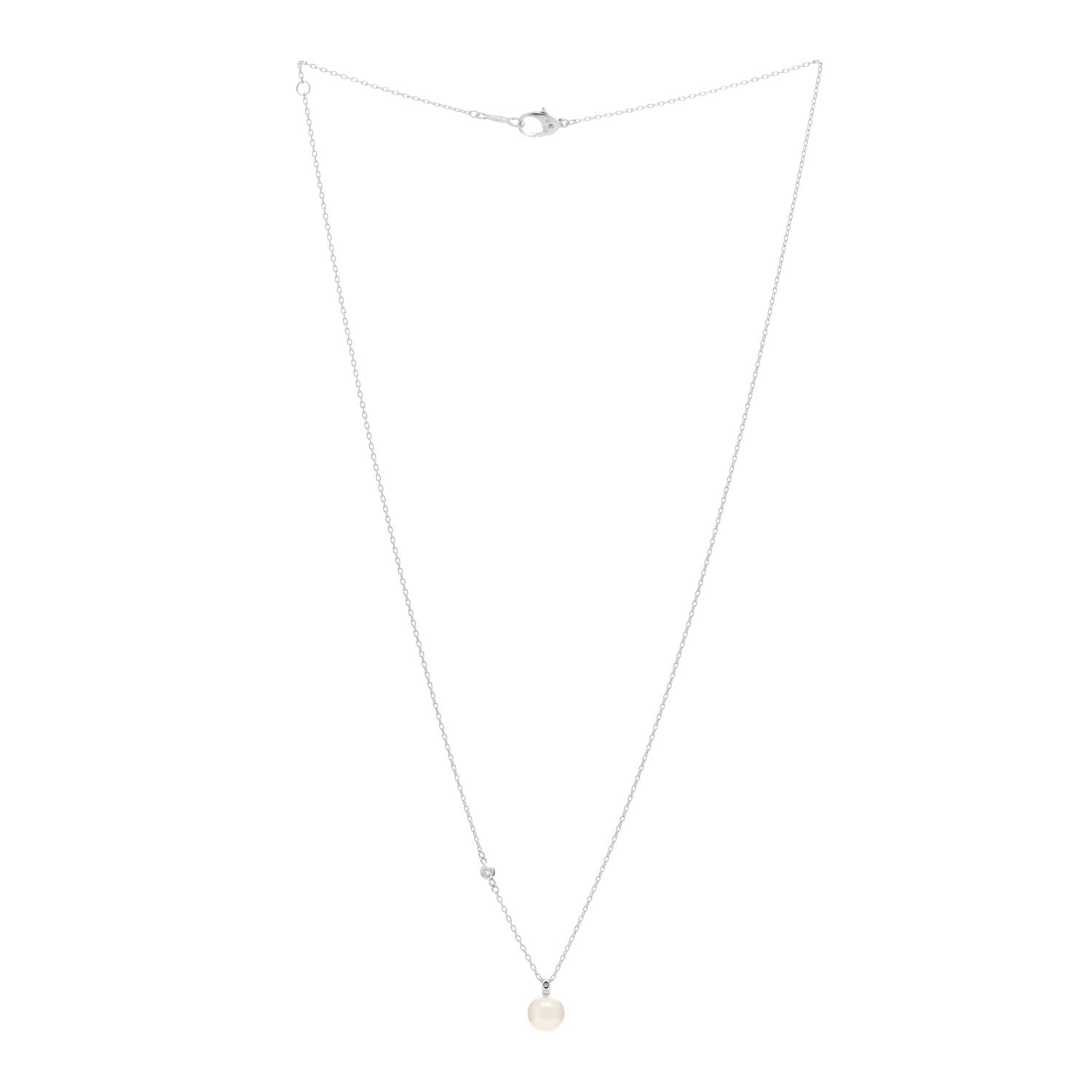Mikimoto 18K White Gold Diamond Akoya Pearl 7mm Station Pendant Necklace 2 of 3