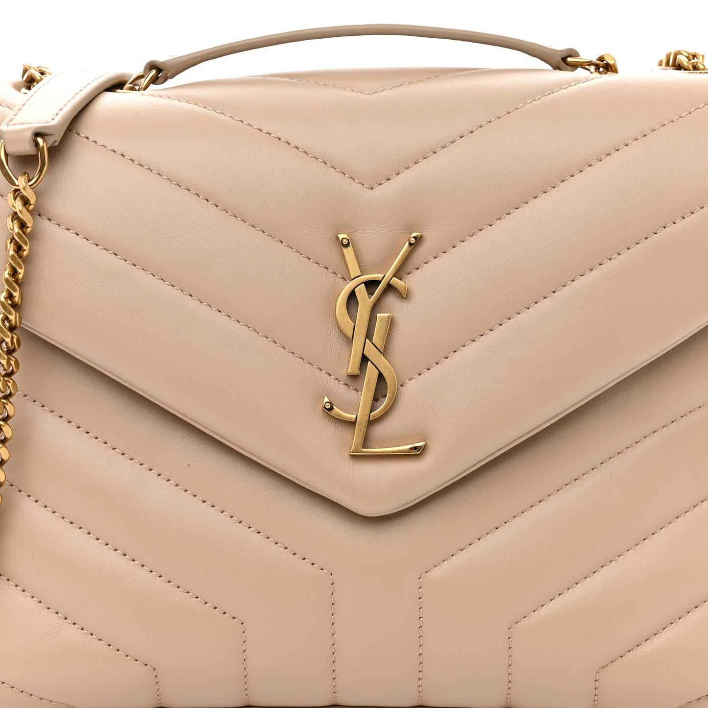 Calfskin Y Quilted Monogram Small Loulou Chain Satchel Dark Beige