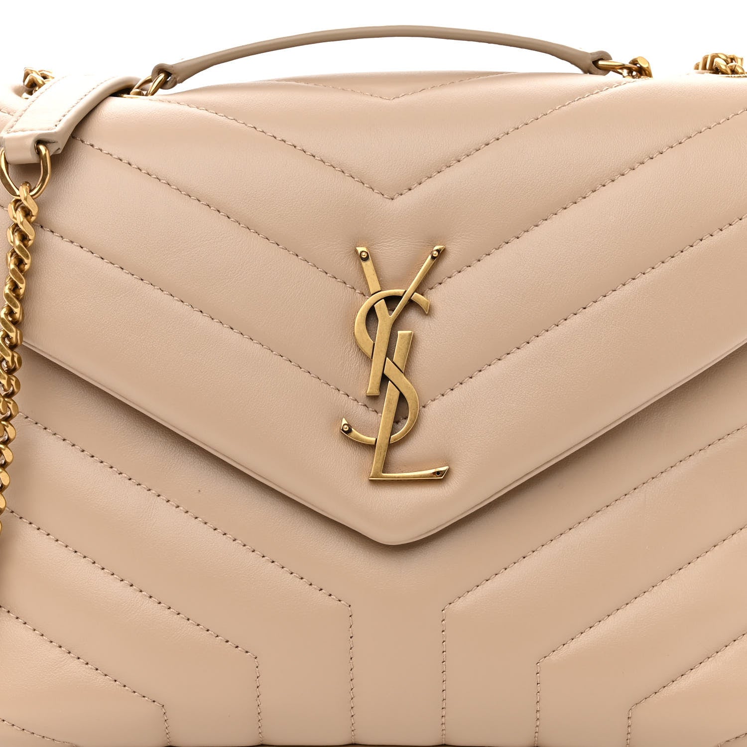 Saint Laurent Calfskin Y Quilted Monogram Small Loulou Chain Satchel Dark Beige 8 of 10