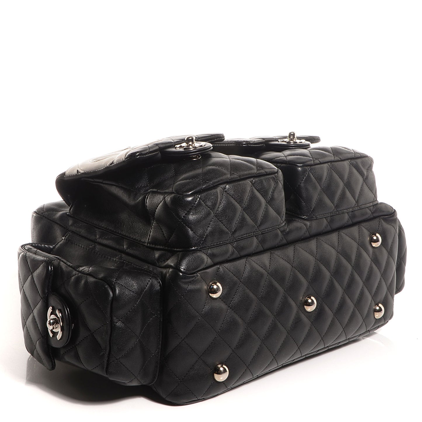 Calfskin Quilted Large Cambon Multipocket Reporter Black White