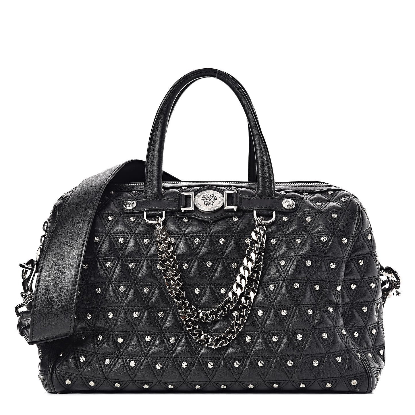 Nappa Trapuntata Triangle Quilted Studded Duffle Black