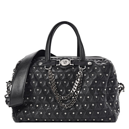 Versace Nappa Trapuntata Triangle Quilted Studded Duffle Black 1 of 12