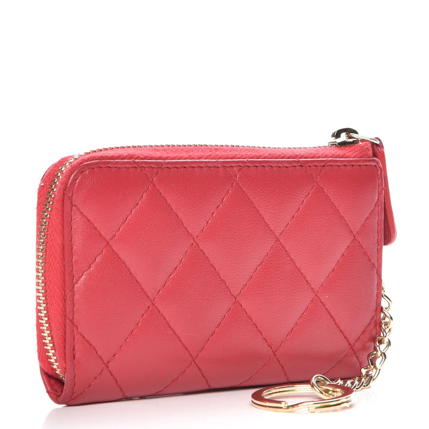 Lambskin Quilted Key Holder Case Red