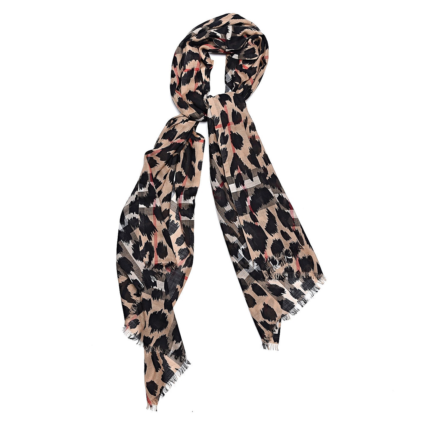 Wool Silk Animal Check Lightweight Scarf Camel