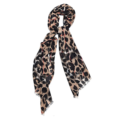 Burberry Wool Silk Animal Check Lightweight Scarf Camel 1 of 5