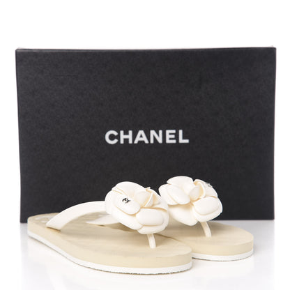 Chanel PVC Camellia Thong Sandals 38 Ivory 8 of 8