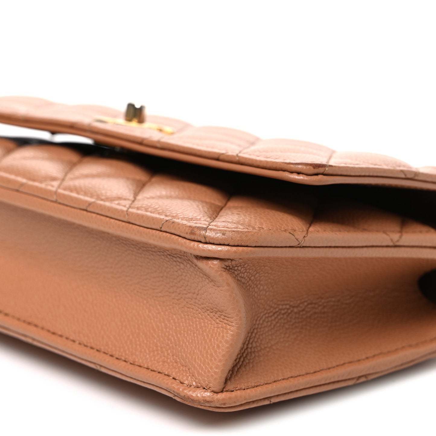 Shiny Caviar Quilted Pick Me Up Wallet On Chain WOC Beige