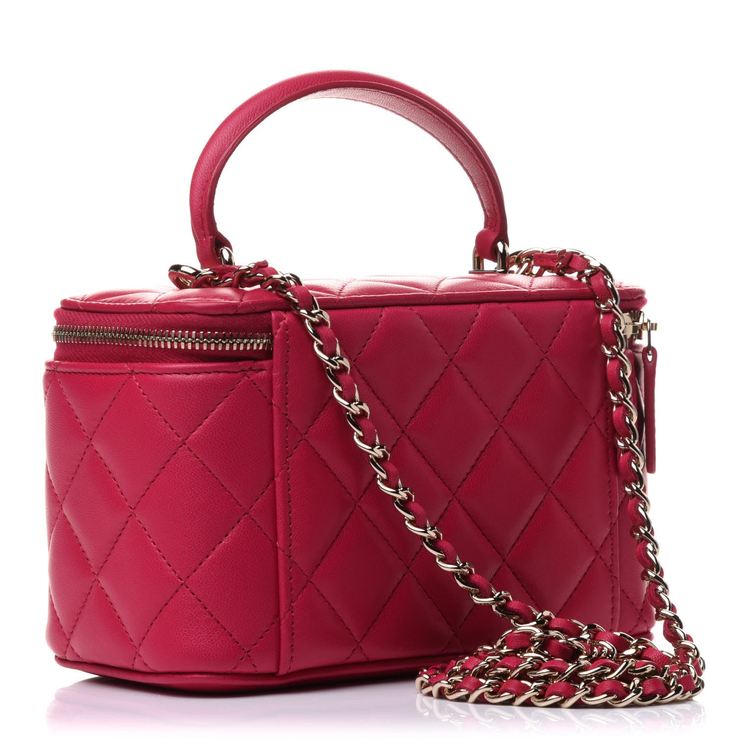Chanel Lambskin Quilted Small Top Handle Vanity Case With Chain Dark Pink 3 of 11