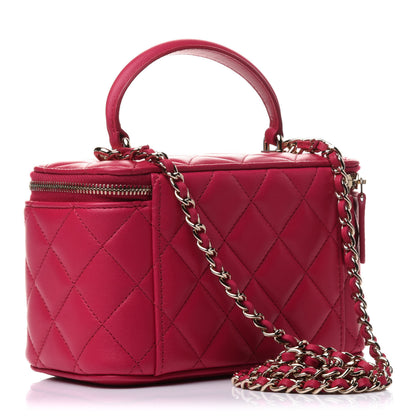 Chanel Lambskin Quilted Small Top Handle Vanity Case With Chain Dark Pink 3 of 11
