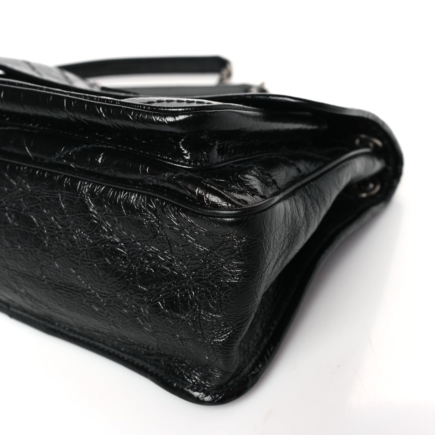 Crinkled Calfskin Matelasse Monogram Medium Niki Chain Satchel Black