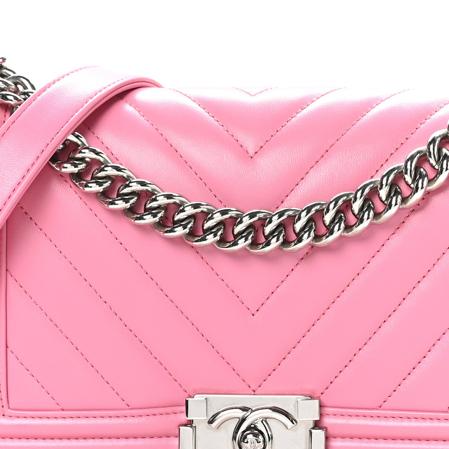 Chanel Lambskin Chevron Quilted Medium Boy Flap Pink 8 of 10