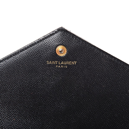 Saint Laurent Grain De Poudre Matelasse Chevron Monogram Chain Wallet Black 5 of 19