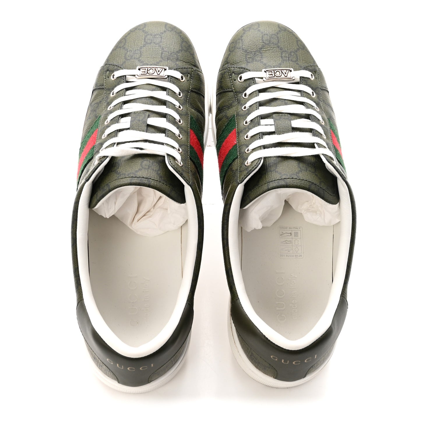 GG Supreme Monogram Web Mens New Ace Sneakers 10 Green