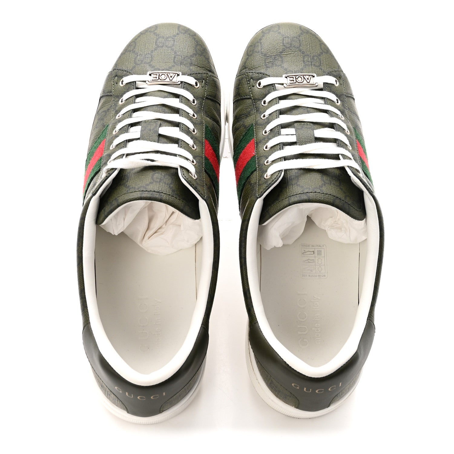 Gucci GG Supreme Monogram Web Mens New Ace Sneakers 10 Green 2 of 10