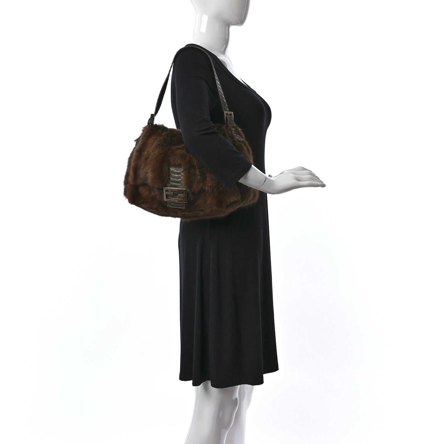 Fendi Mink Fur Snakeskin Mama Baguette 2 of 8