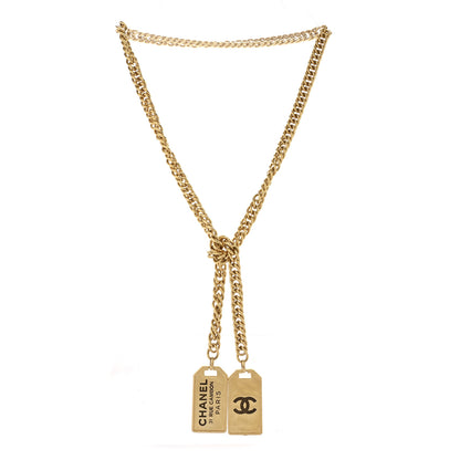 Chanel Metal ID Dog Tag Charm Necklace Gold 3 of 5