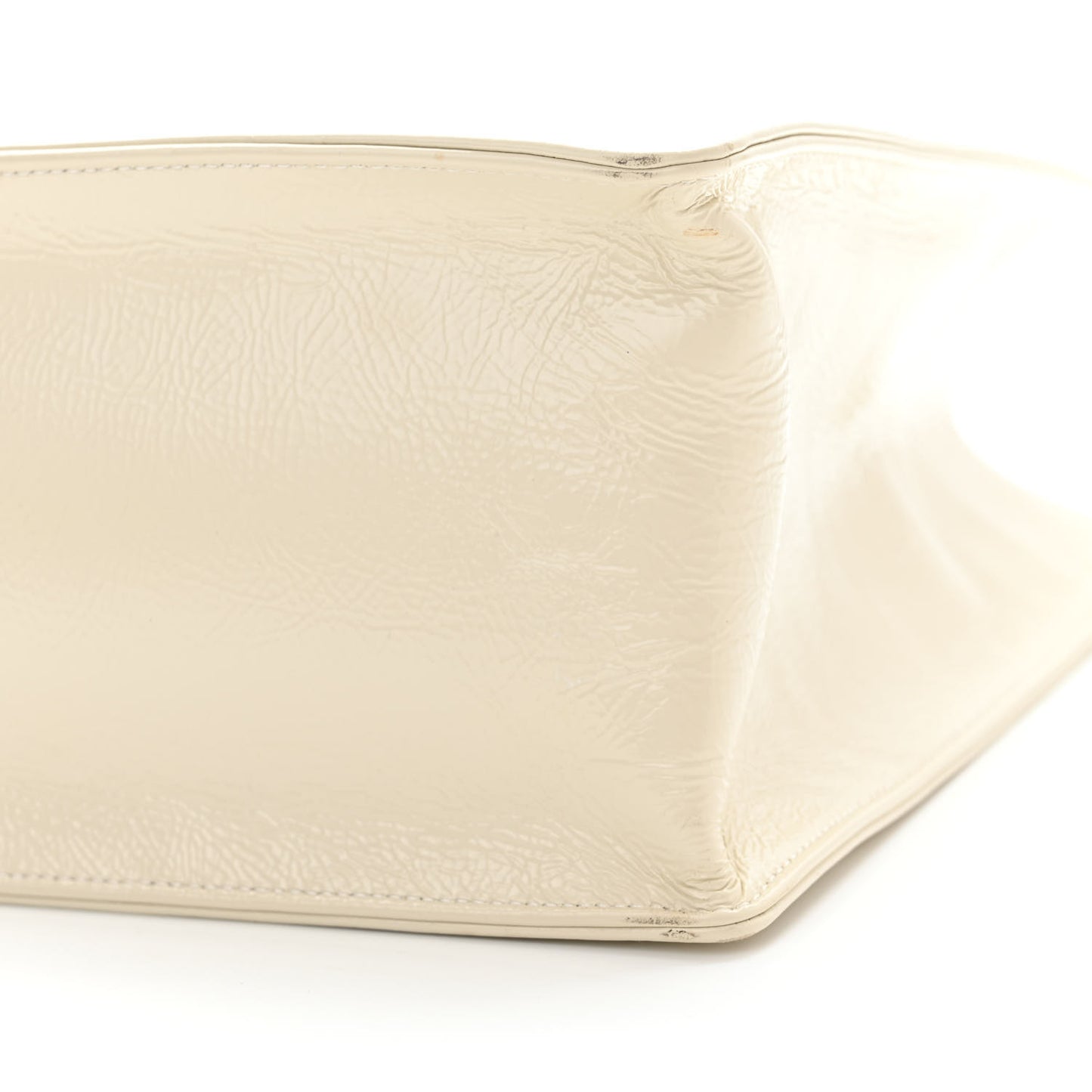 Shiny Aged Calfskin Shopping Bag White