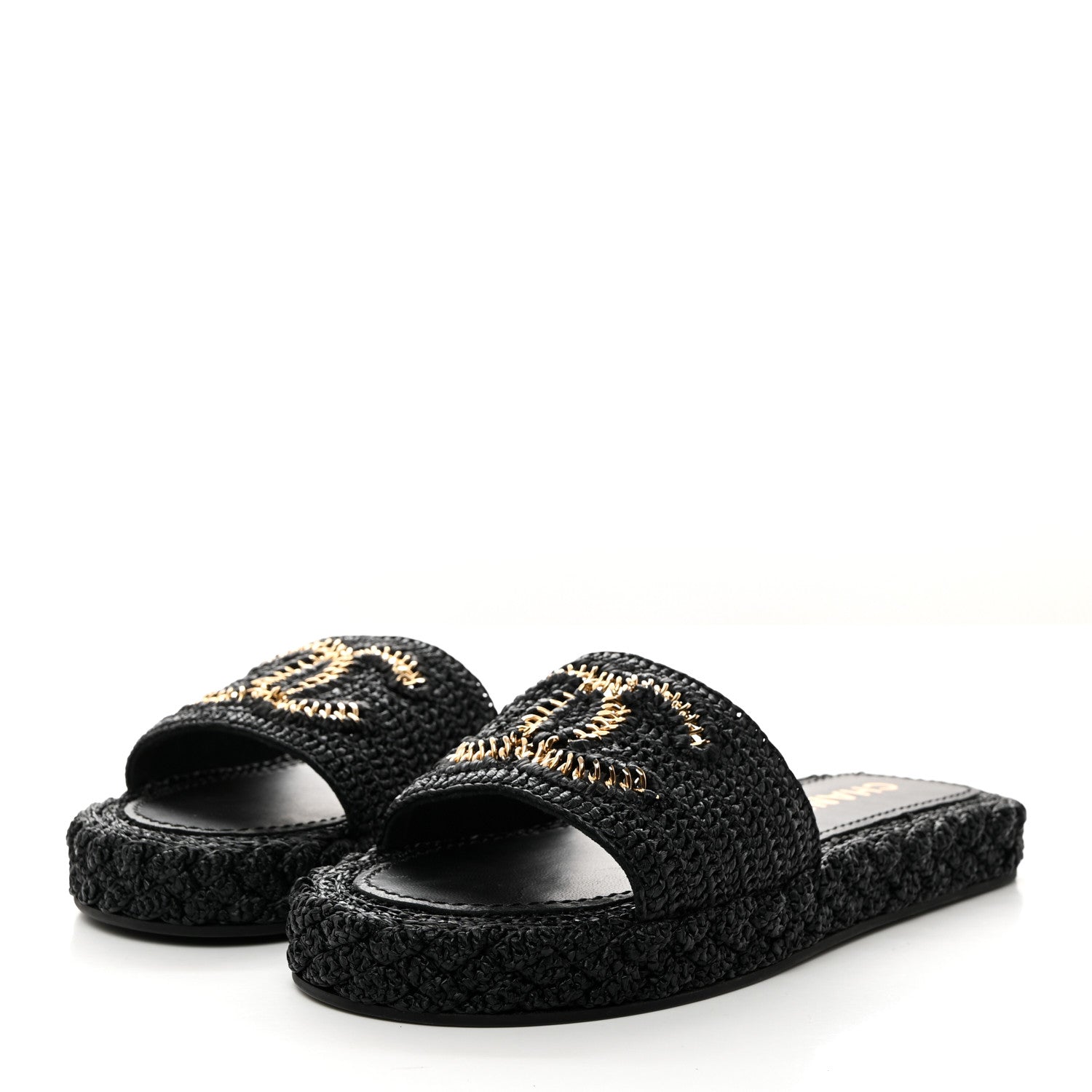 Chanel Raffia CC Espadrille Slip On Sandals 40 Black 3 of 9