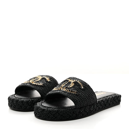 Chanel Raffia CC Espadrille Slip On Sandals 40 Black 3 of 9
