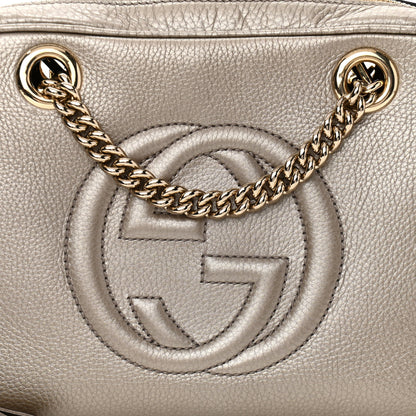 Gucci Metallic Pebbled Calfskin Small Soho Bowler Golden Beige 8 of 10