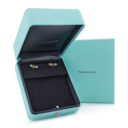 Tiffany Platinum 18K Yellow Gold Diamond Spessartine Paper Flowers Firefly Earrings 6 of 6