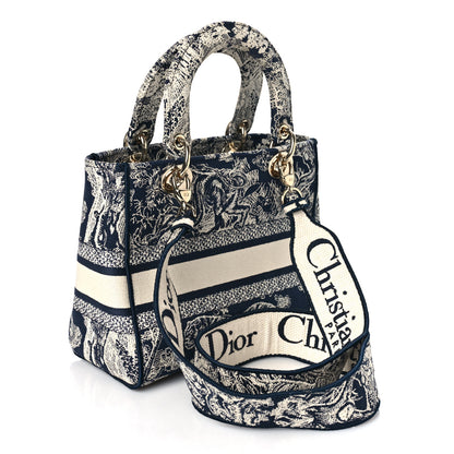 Christian Dior Toile de Jouy Embroidered Medium Lady D-Lite Blue 3 of 8