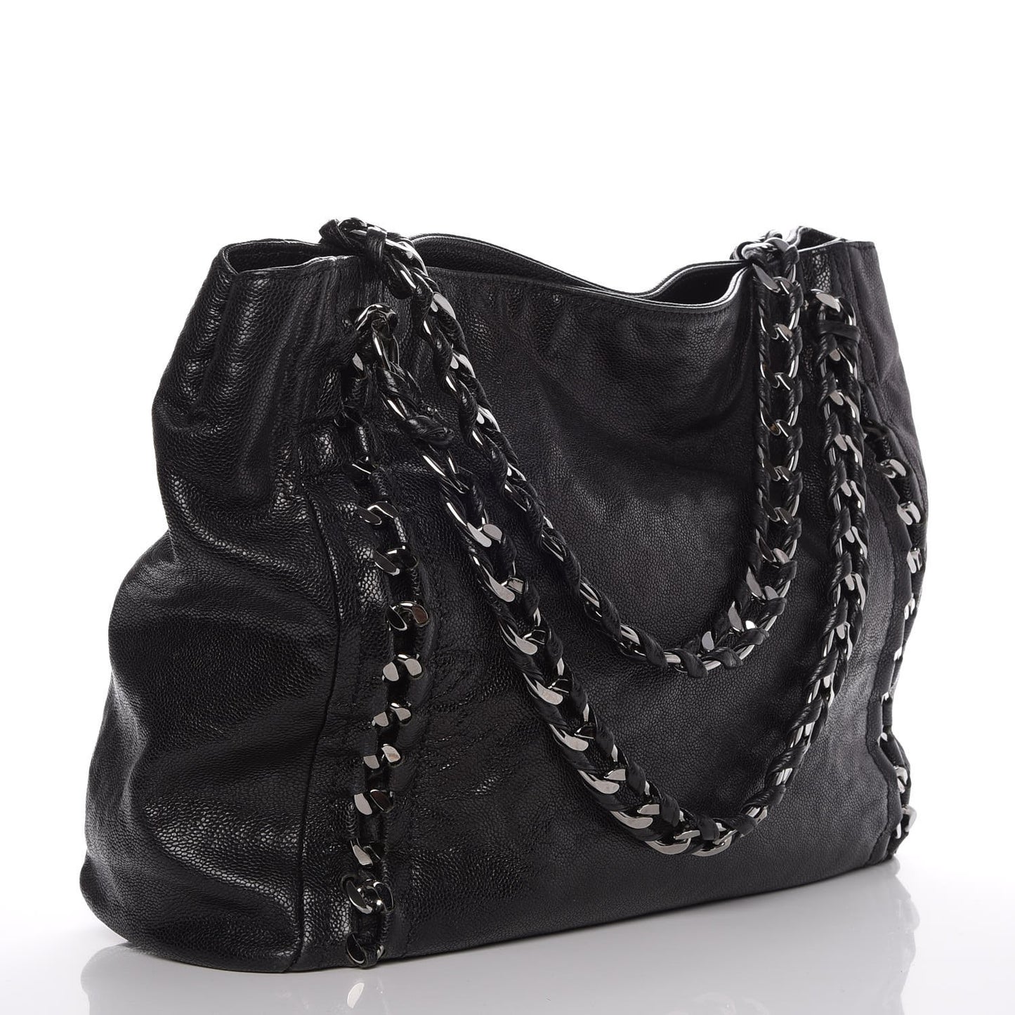 Glazed Caviar Modern Chain Tote Black