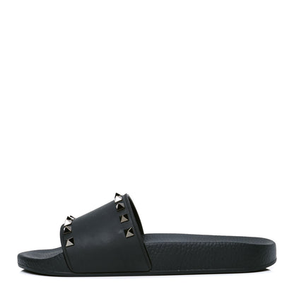 Valentino Garavani Rubber Rockstud Slide Sandals 39 Black 1 of 4